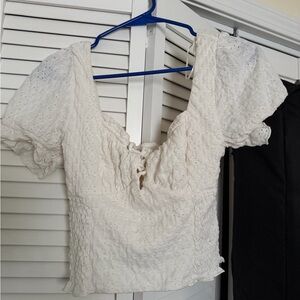 White Eyelet Puff-Sleeve Tie-Front Top
